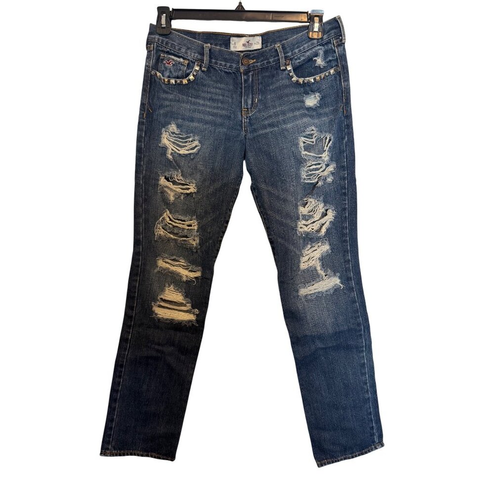 Hollister Womens Distressed Studded Pocket Jeans Size 8 W29 Blue Denim Cotton - Picture 1 of 8
